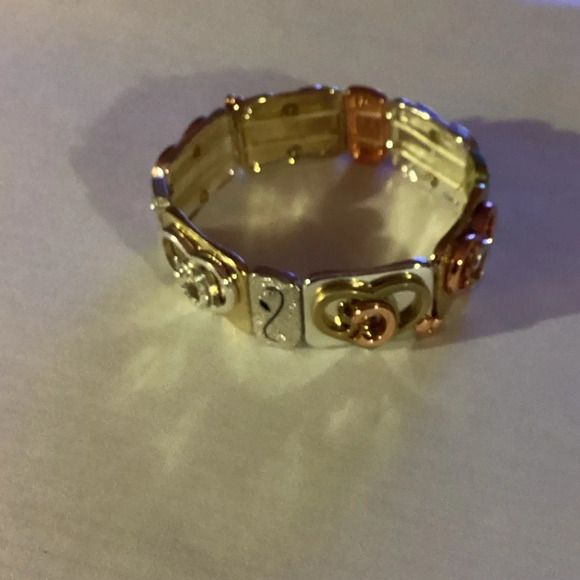 Silver, Rose and Gold Tone Stretch Bracelet - Picture 3 of 4